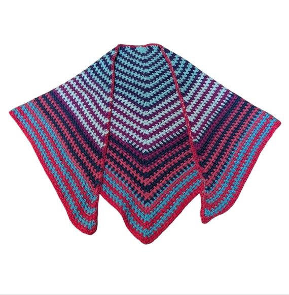 Handmade Wrap Crocheted Colorful Triangle Shawl 28x60 - Picture 1 of 5